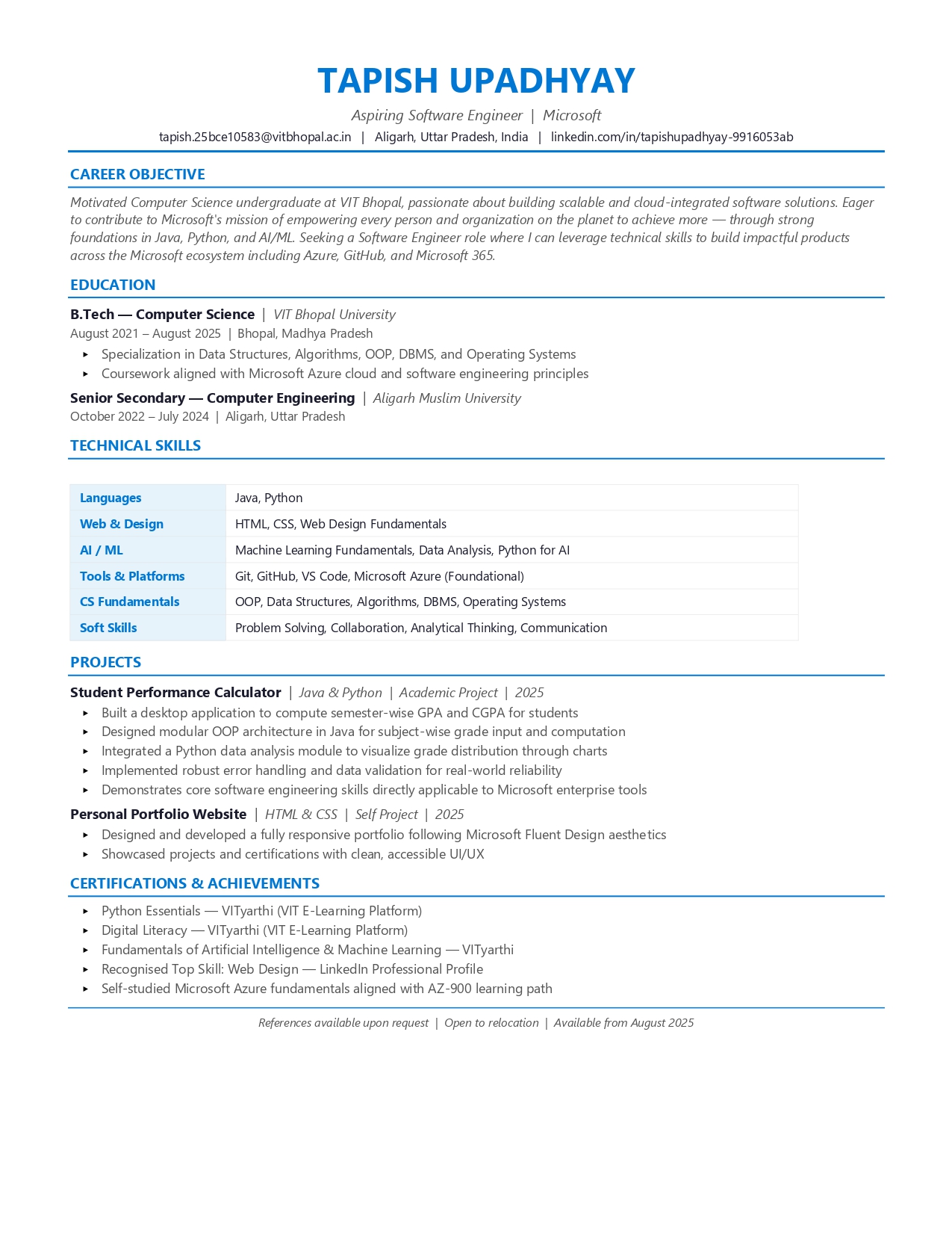 Tapish Resume preview
